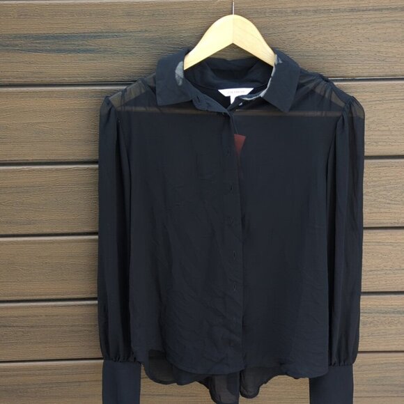 Joe Fresh Women's Semi Sheer Black Blouse With Built In Tank - Size Small NWT - Picture 4 of 5